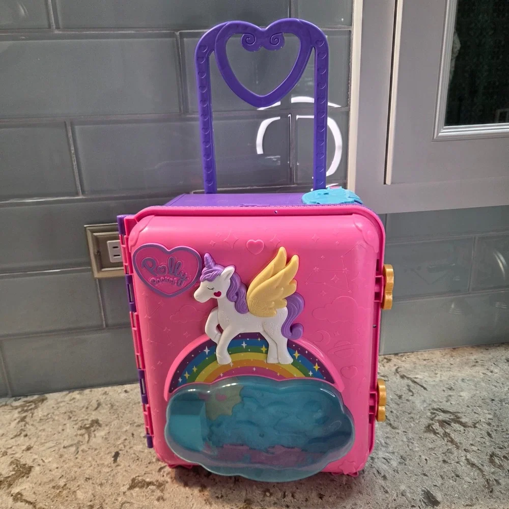 Polly Pocket Starlight Castle Unicorn Party Suitcase Playset HKV43 Pink Purple